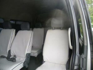 The leather interior of silver van