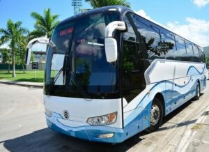 60 seater luxury bus blue and white
