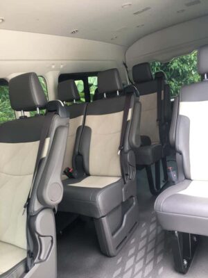 Interior of 2020 Hiace that seats 14 people